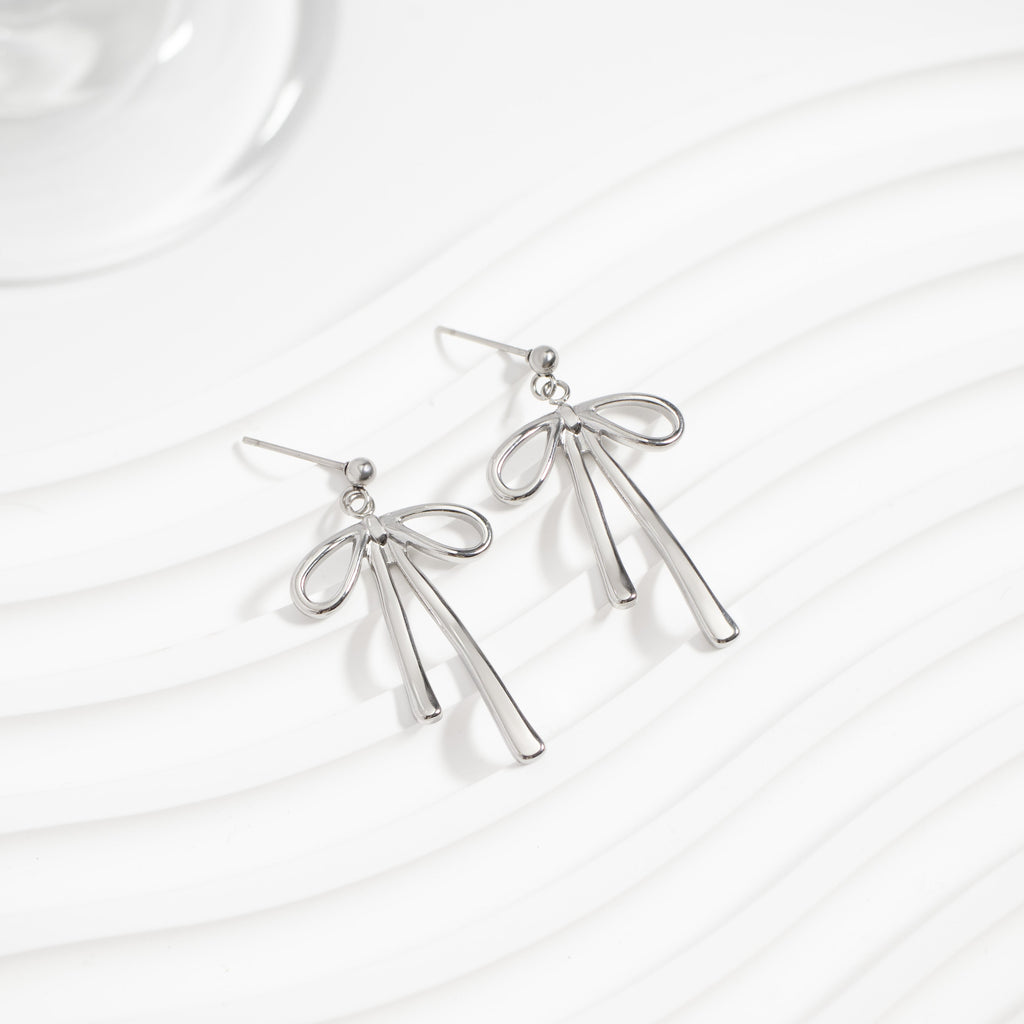 Silver Ribbon Bow Earrings