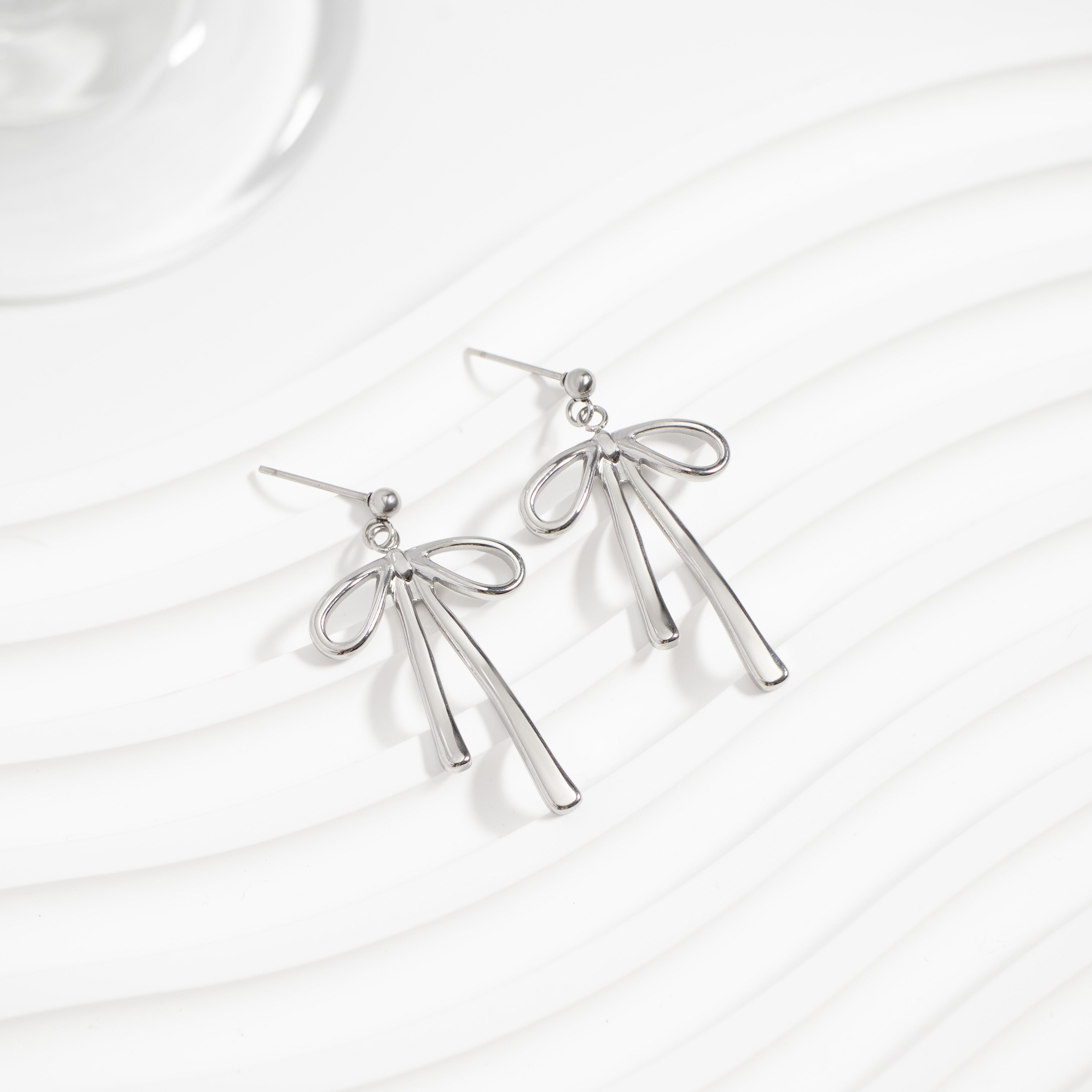 Silver Ribbon Bow Earrings