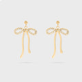 Gold Ribbon Bow with Stones Earrings