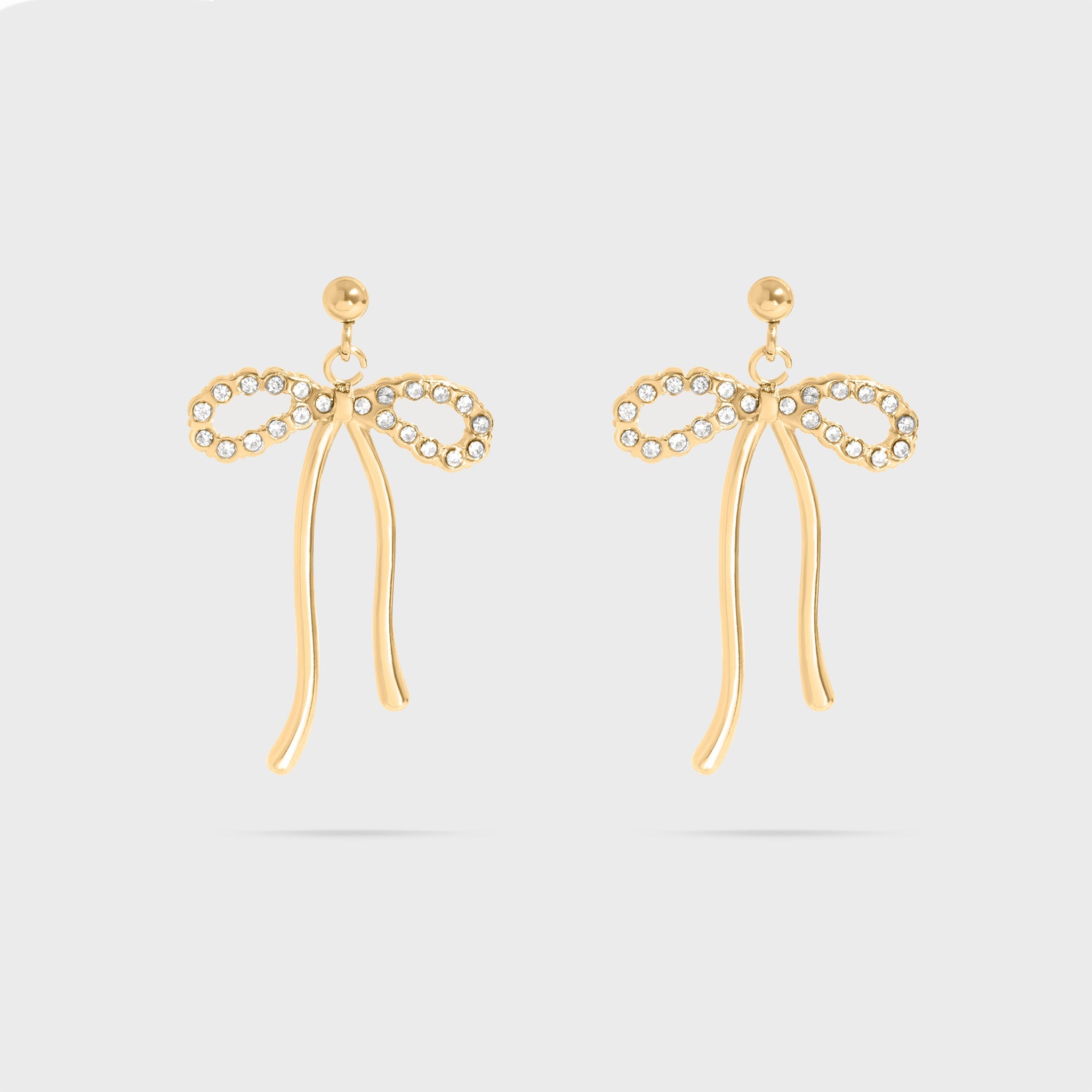 Gold Ribbon Bow with Stones Earrings