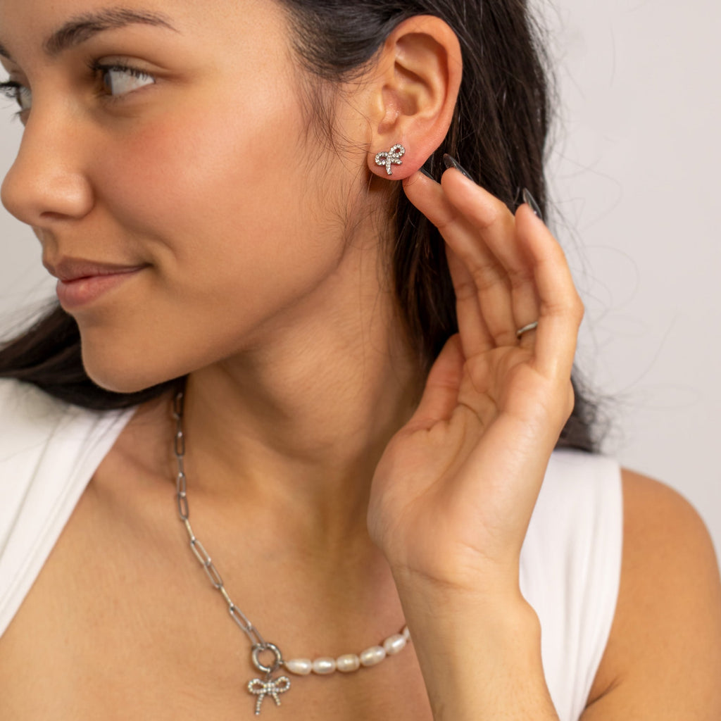 CZ Bow Stud Earrings