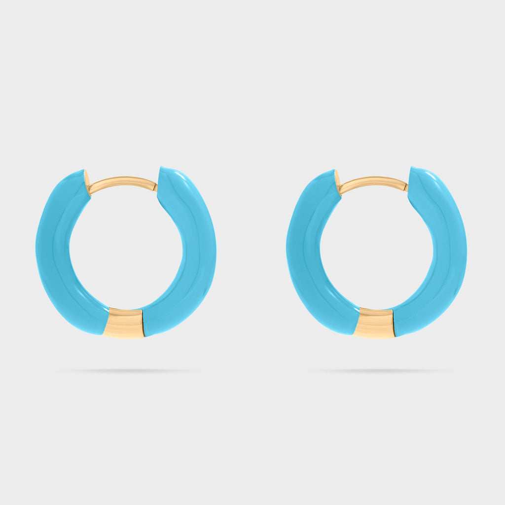 Gold - Blue Epoxy Huggie Hoop Earrings
