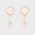 Gold Huggie Hoop with Freshwater Pearl Earring