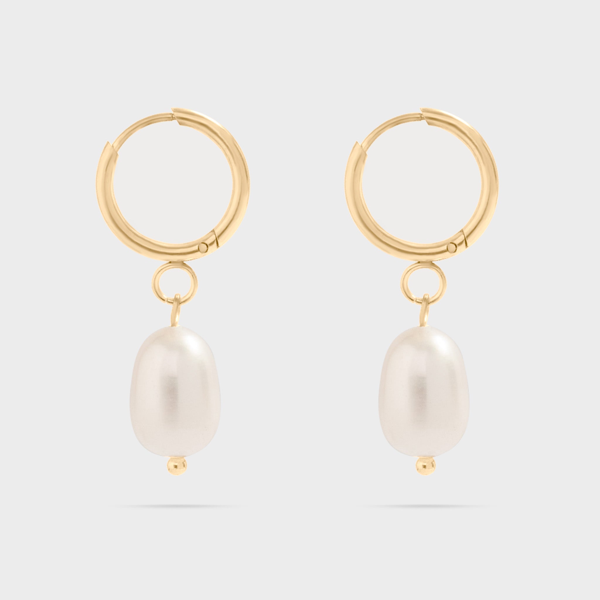 Gold Huggie Hoop with Freshwater Pearl Earring