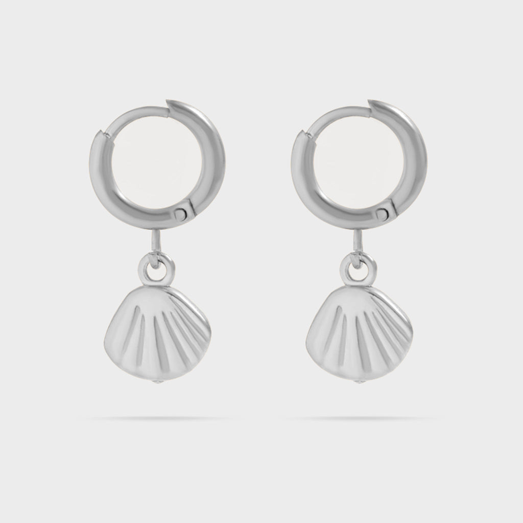 Silver Dangle Shell Huggie Hoop Earring