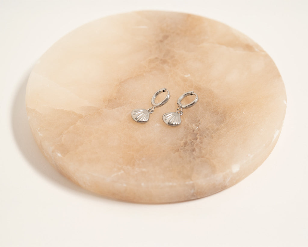 Silver Dangle Shell Huggie Hoop Earring