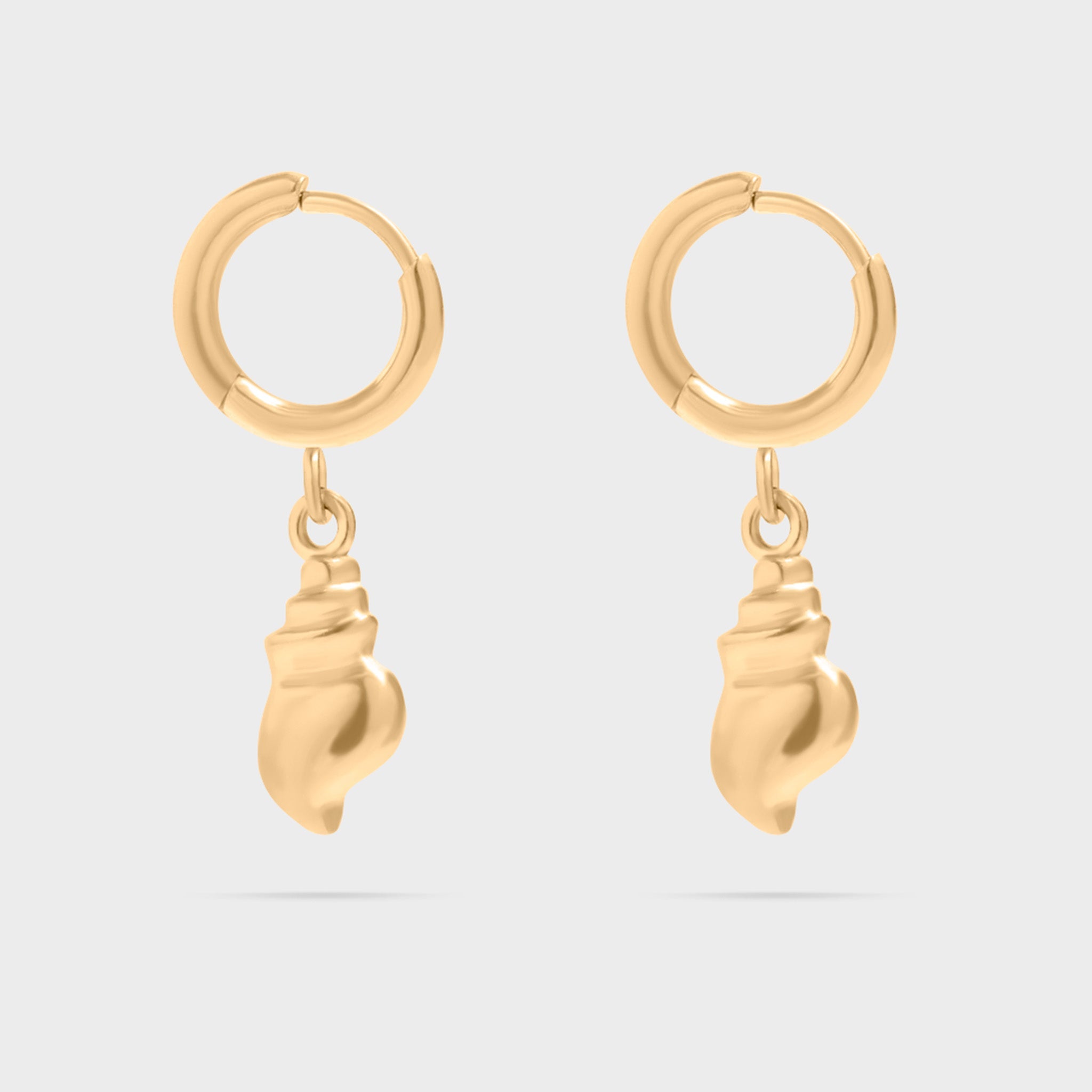 Gold Dangle Conch Shell Huggie Hoop Earring