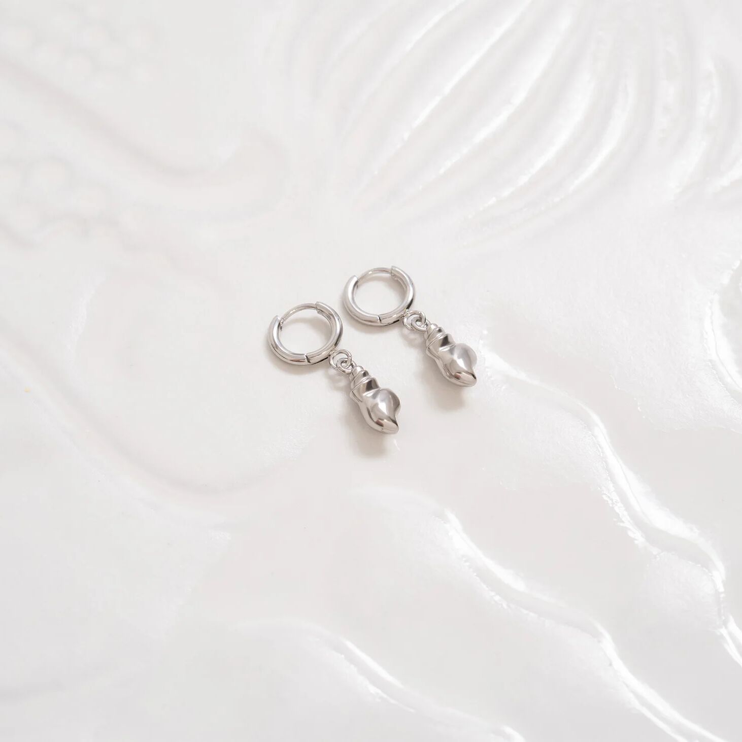 Silver Dangle Conch Shell Huggie Hoop Earring