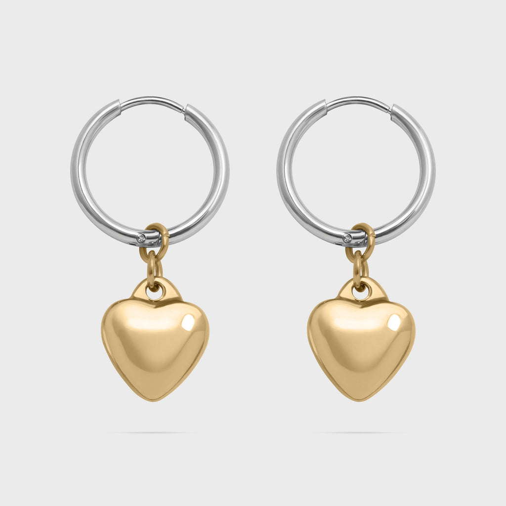 Mixed Metal Huggie Heart Charm Earrings