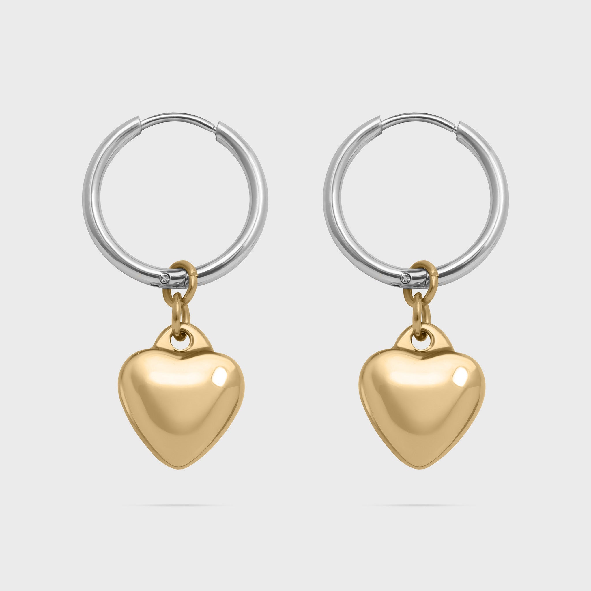 Mixed Metal Huggie Heart Charm Earrings