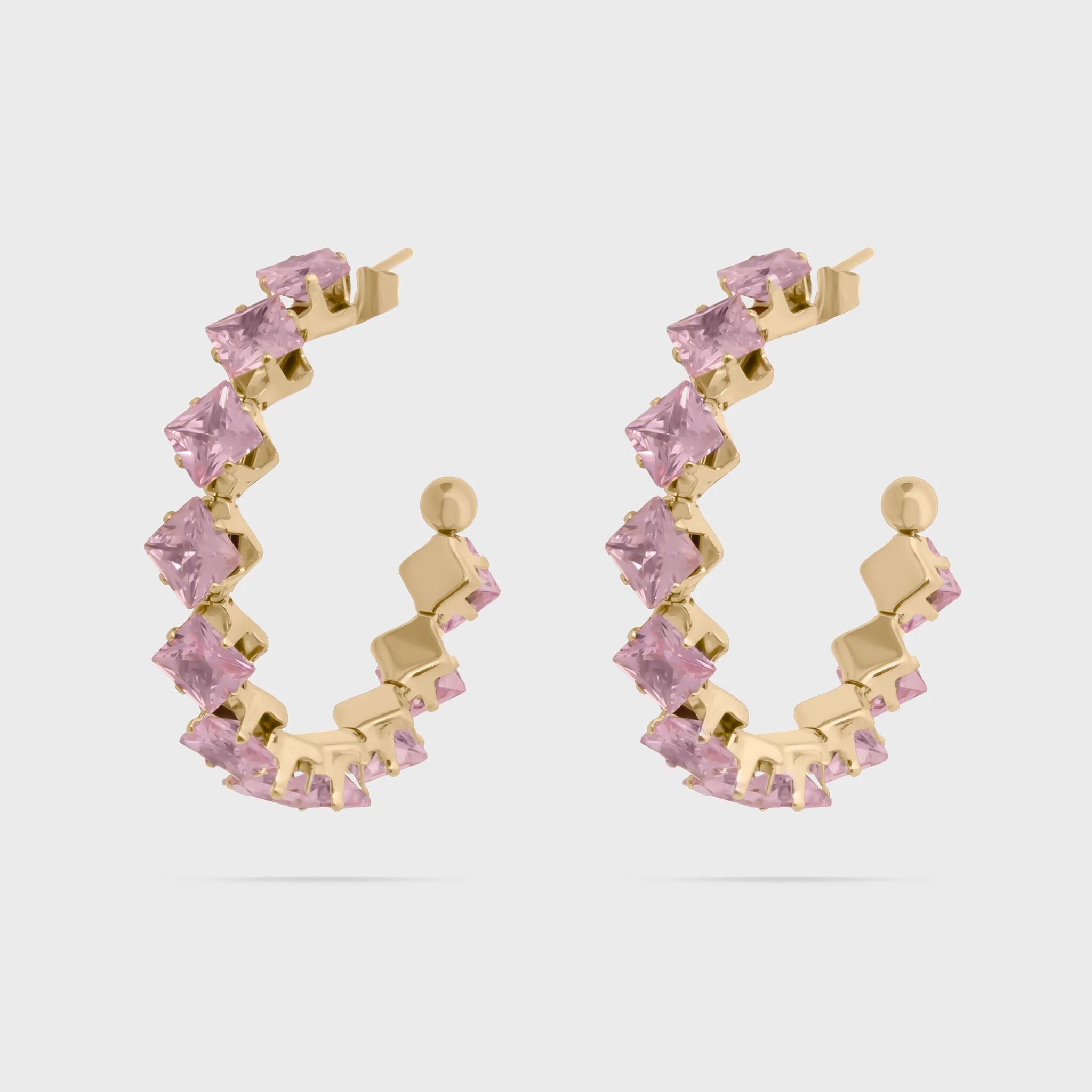 Pink Stone Hoop Earrings