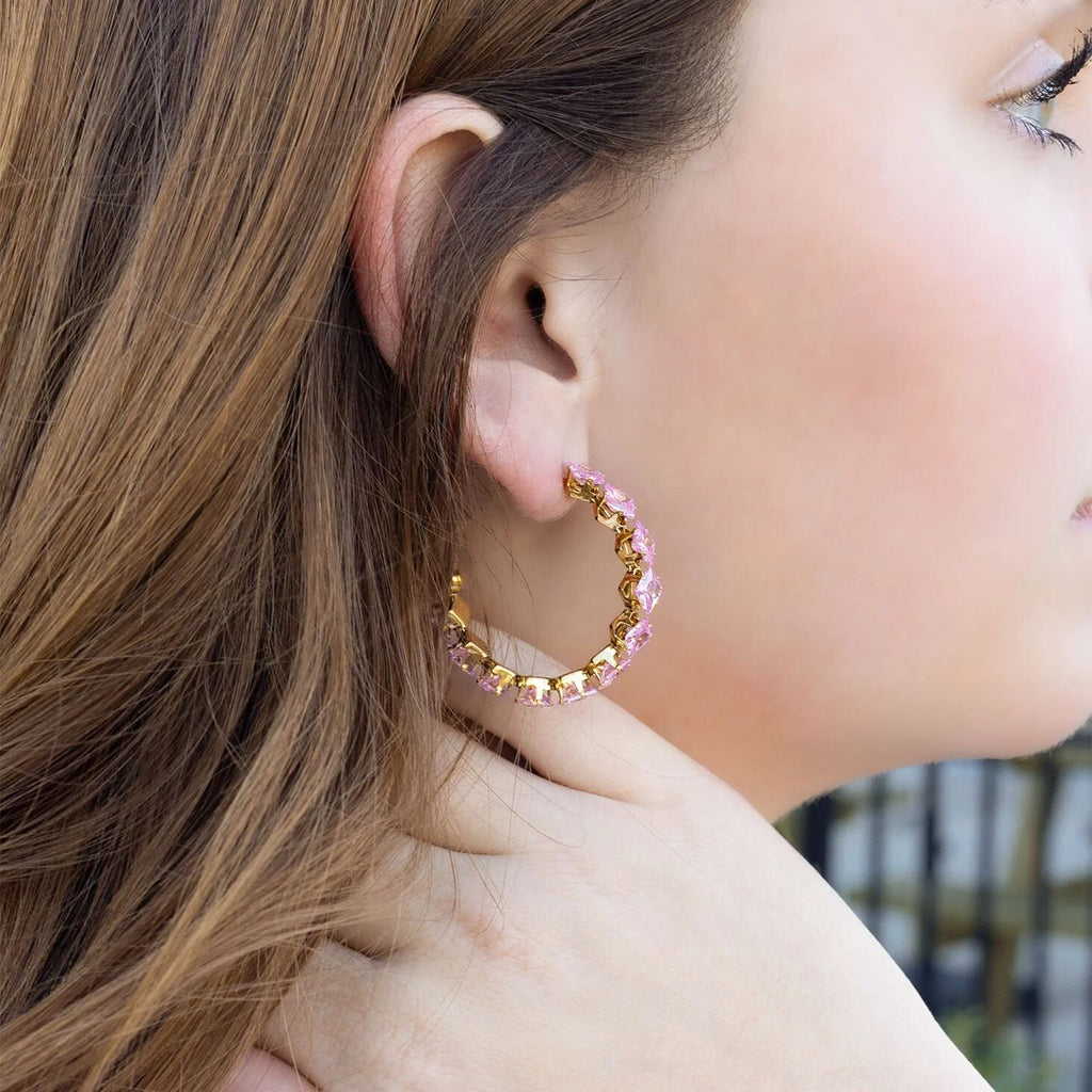 Pink Stone Hoop Earrings