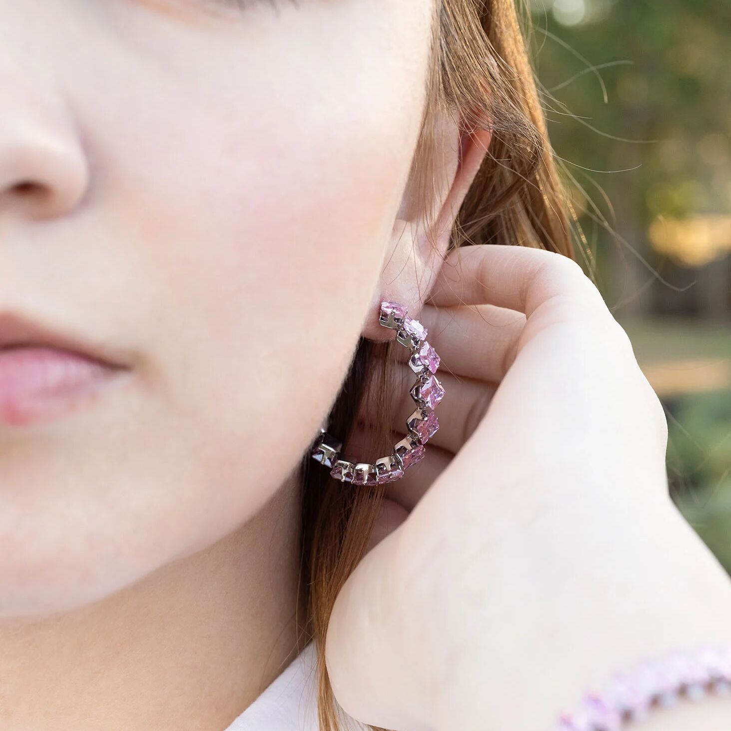 Pink Stone Hoop Earrings