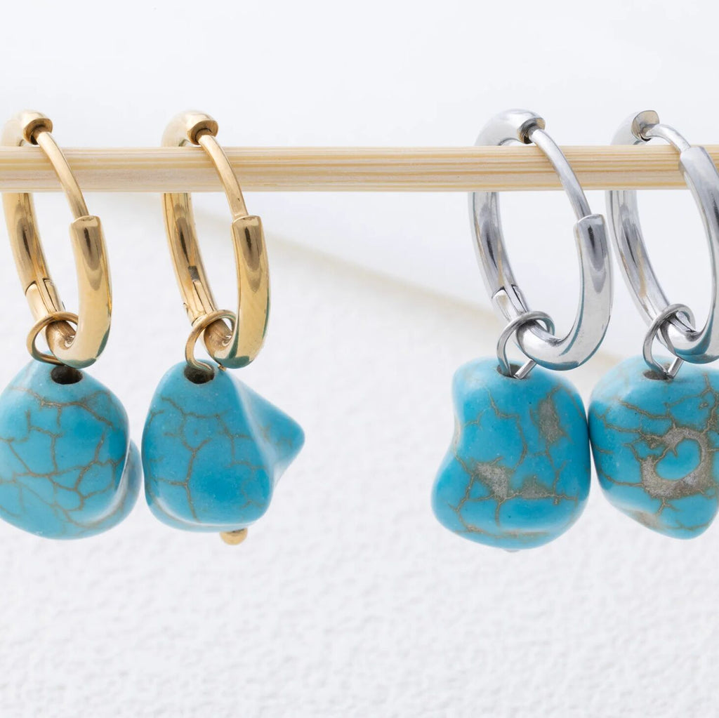 Turquoise Stone Huggie Earrings- solg and silver studio 