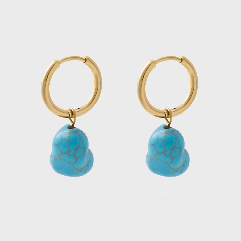 Turquoise Stone Huggie Earrings- gold main 