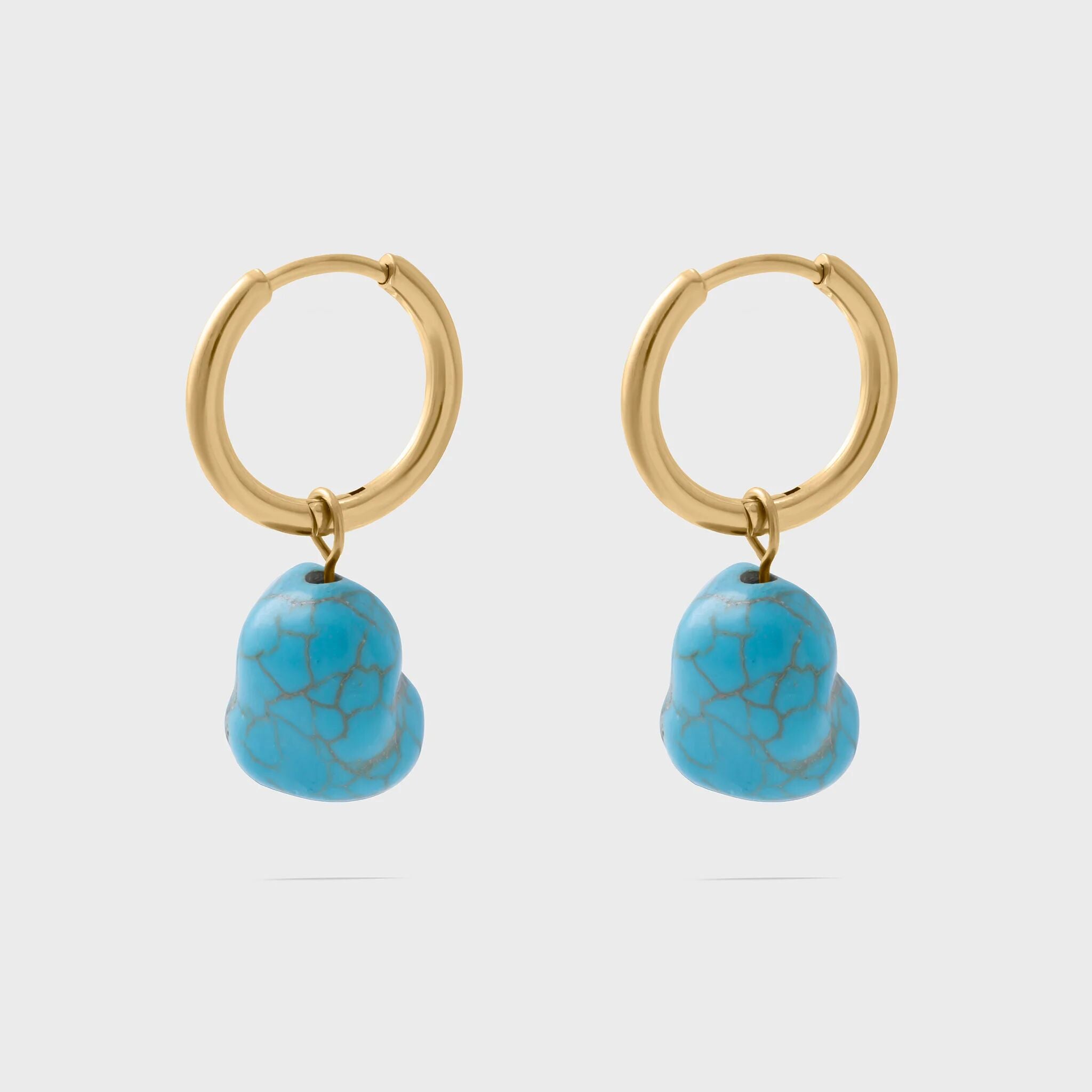 Turquoise Stone Huggie Earrings- gold main 