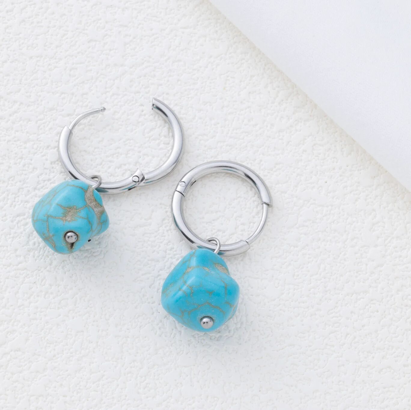 Turquoise Stone Huggie Earrings- silver studio 