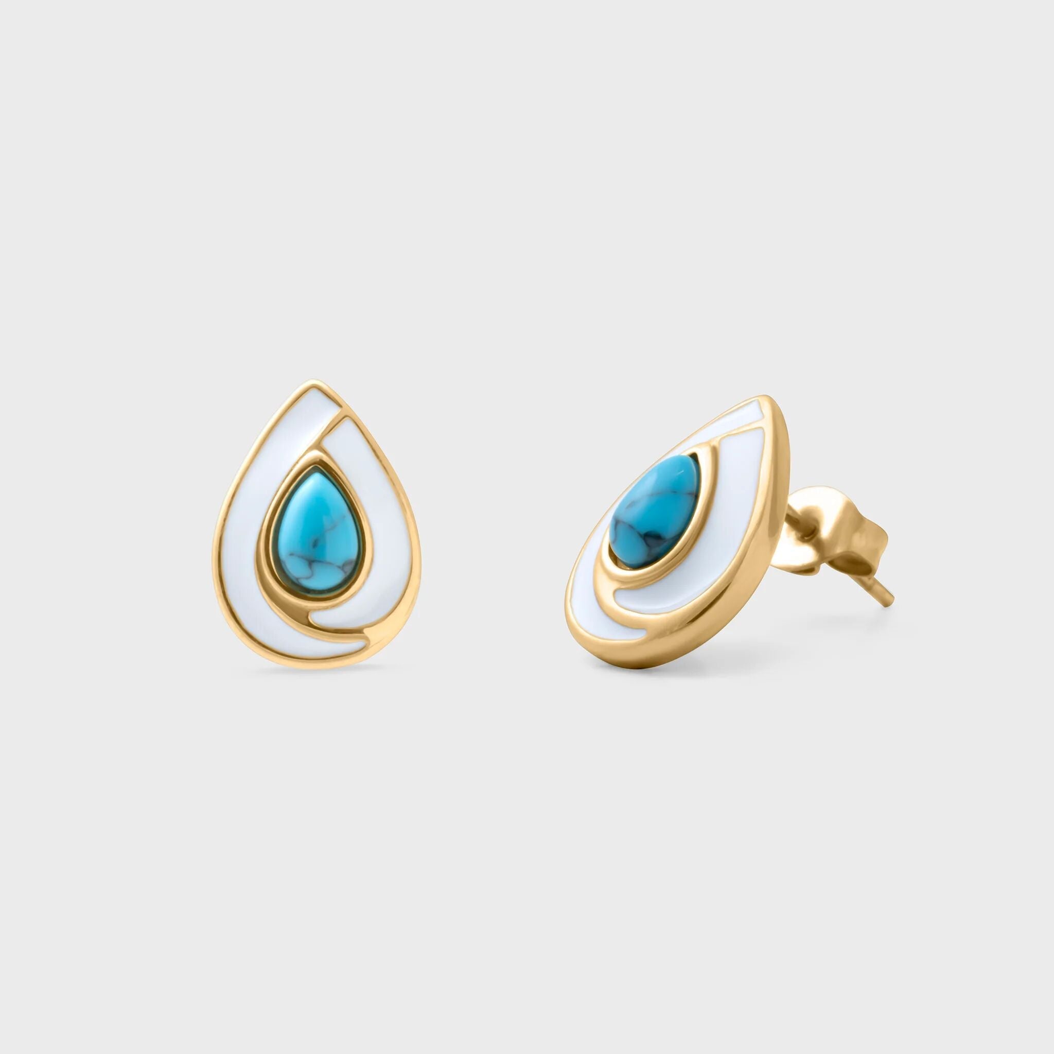 Turquoise Tear Drop Stud Earrings - Main