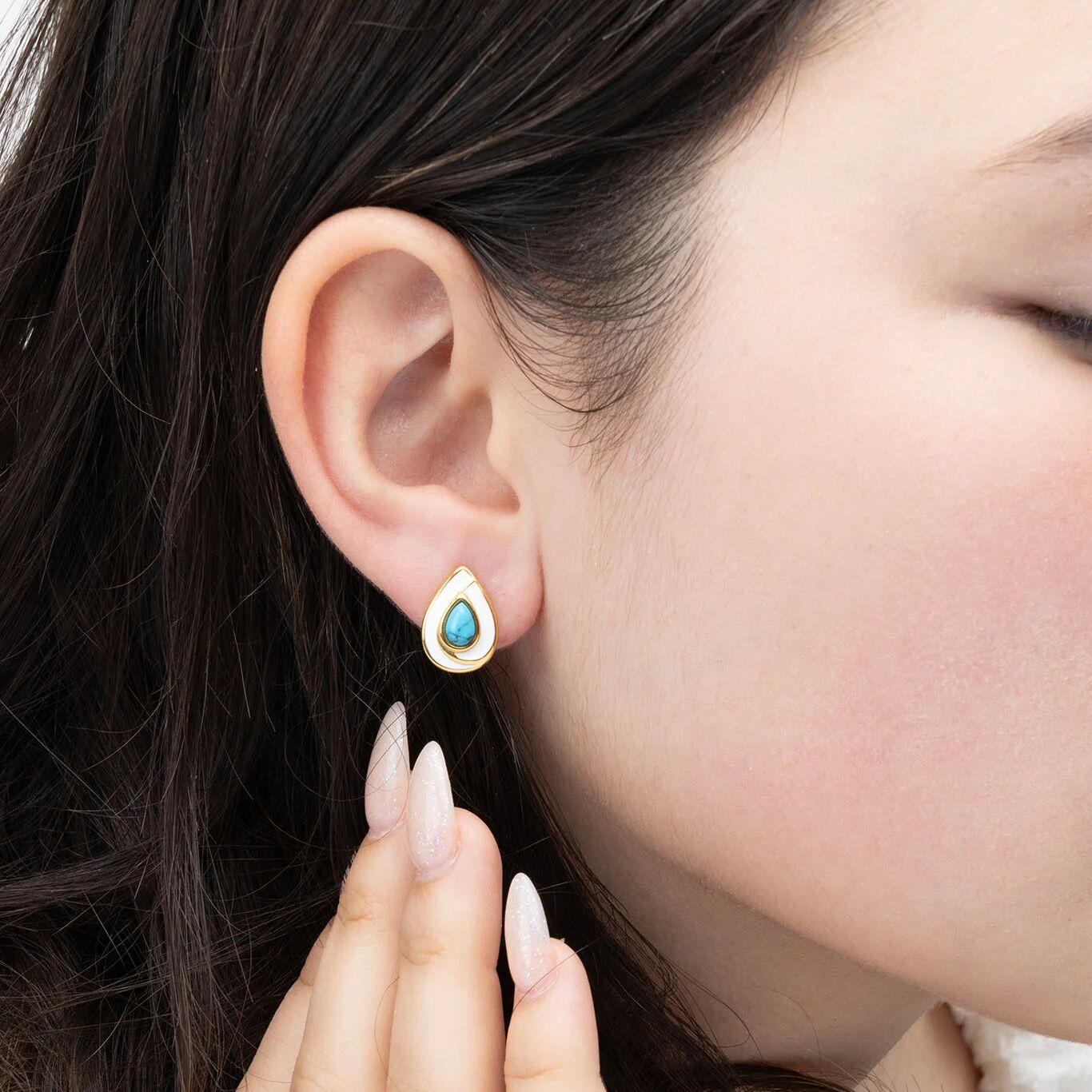 Turquoise Tear Drop Stud Earrings - Model