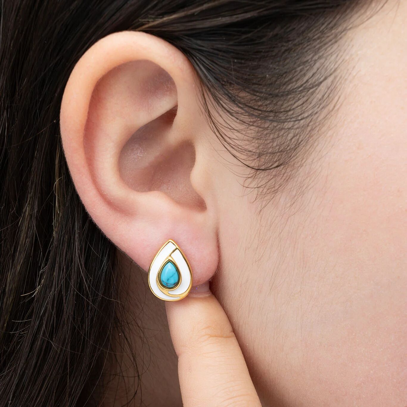 Turquoise Tear Drop Stud Earrings - Model