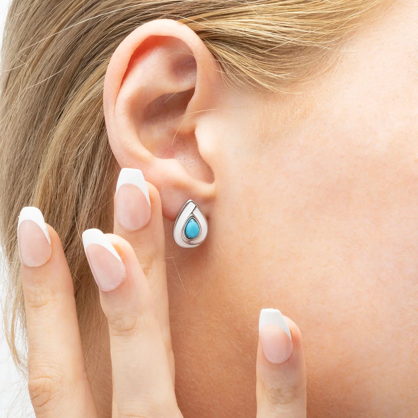 Turquoise Tear Drop Stud Earrings - Model