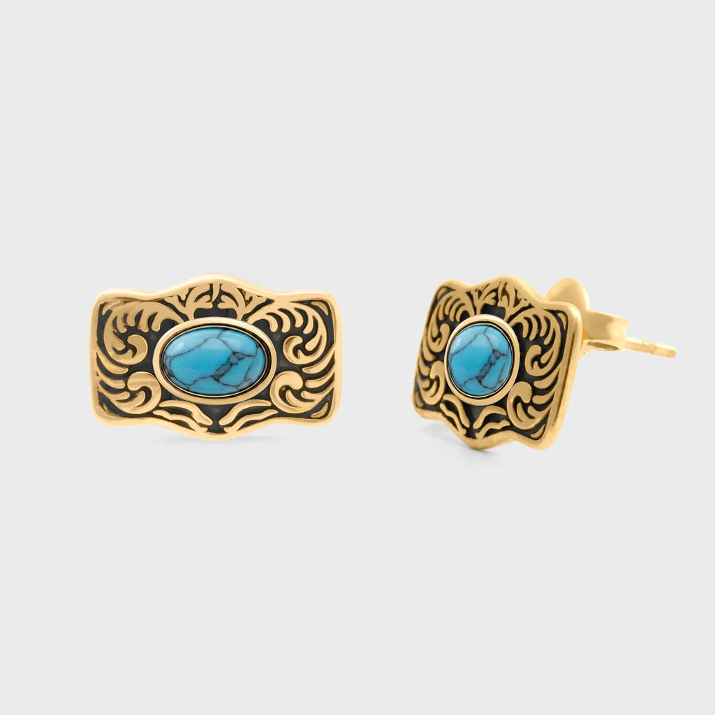 Turquoise Stone Buckle Stud Earrings - Main