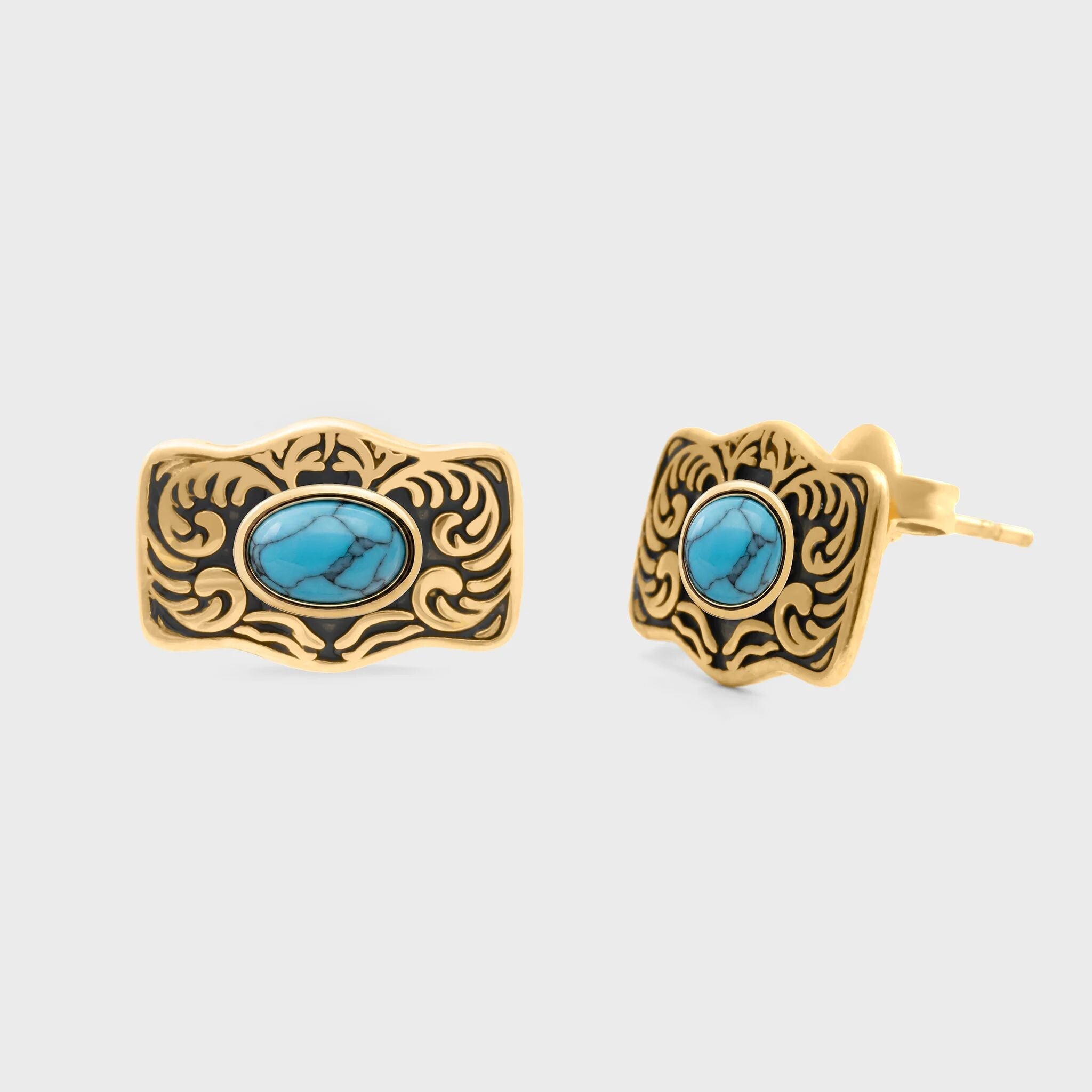 Turquoise Stone Buckle Stud Earrings - Main