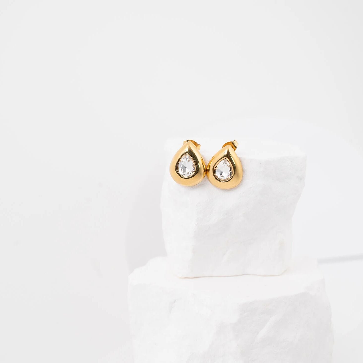 Clear Stone Tear Drop Stud Earrings - Studio
