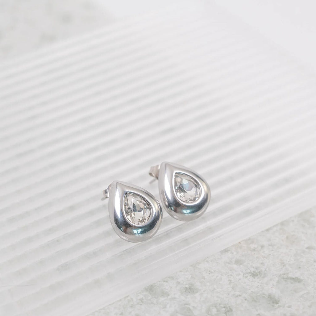 Clear Stone Tear Drop Stud Earrings - Studio