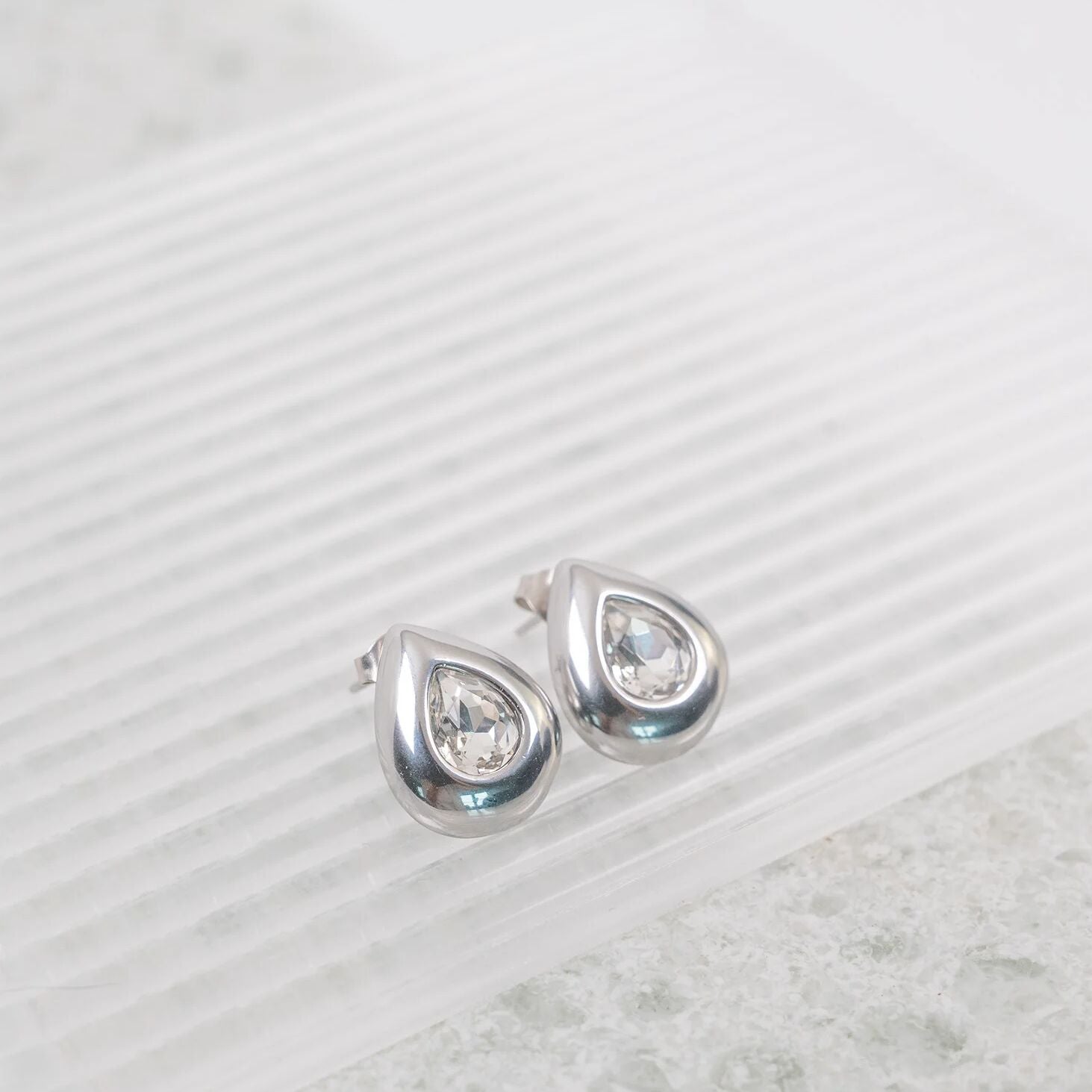 Clear Stone Tear Drop Stud Earrings - Studio