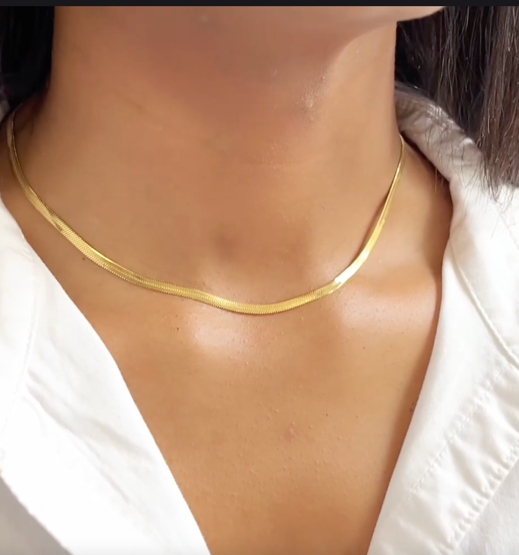 Gold Herringbone Chain Necklace