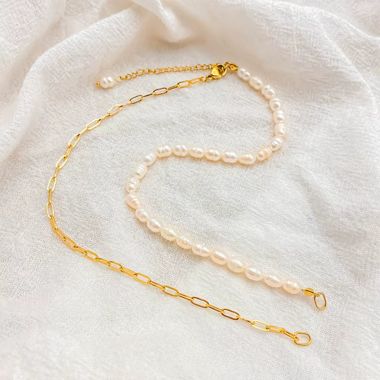 Sienna Pearl Link Necklace in gold tone featuring paperclip chain, product image 2