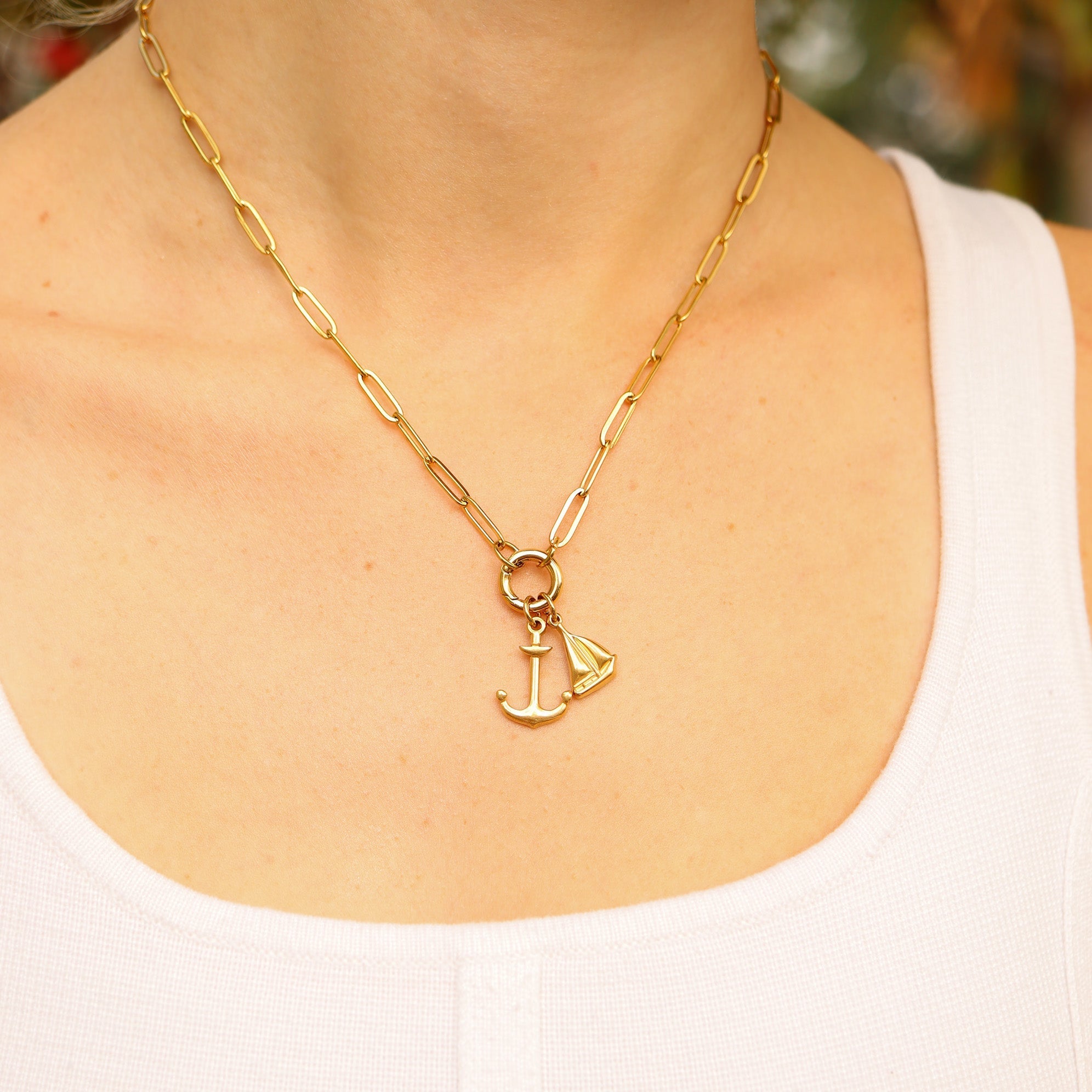 Anchor and Sailboat on a charm keeper chain 