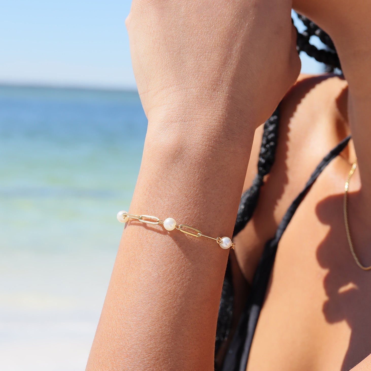 Pearl Station Paperclip Chain Bracelet