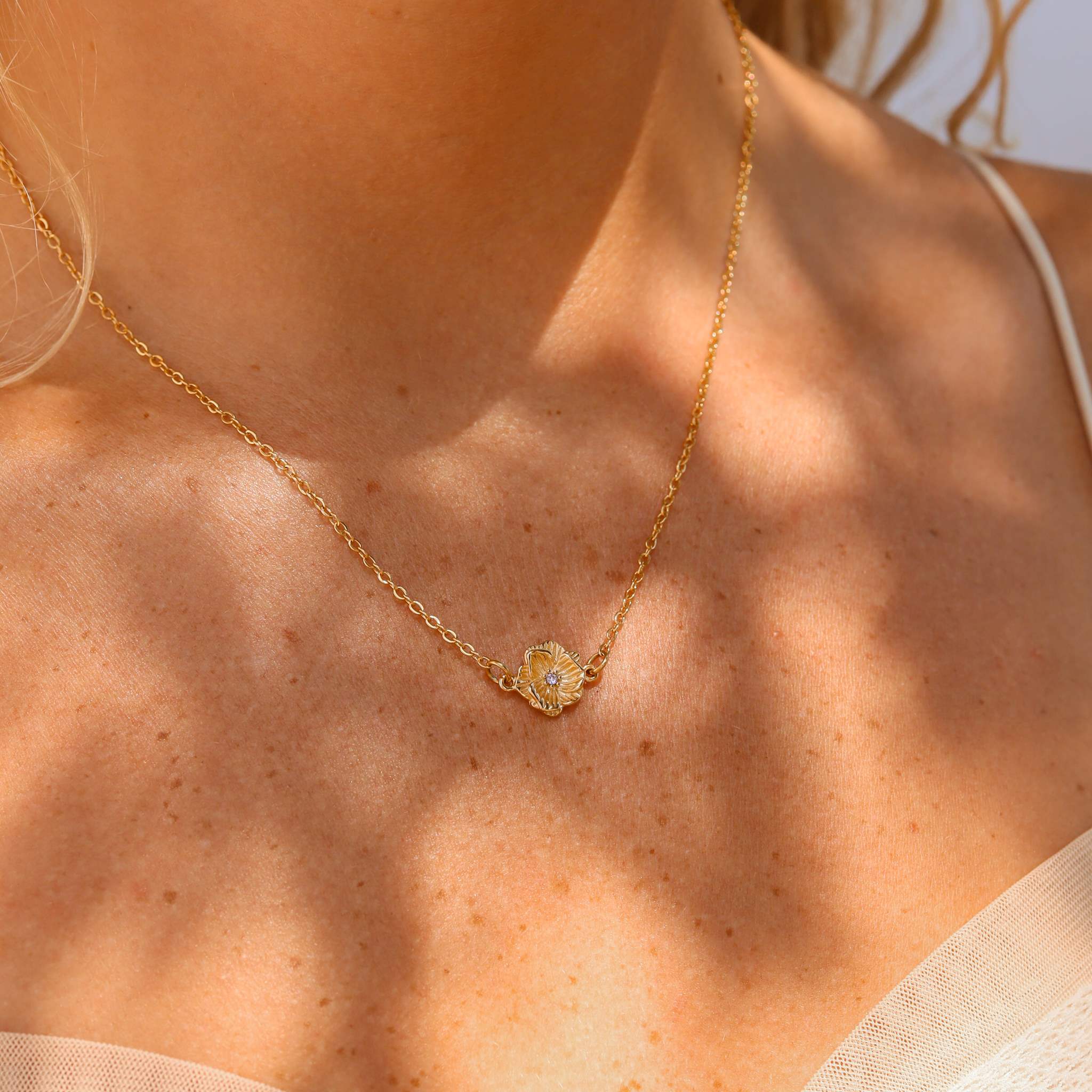 3D Birth Flower Charm Necklace Lifestyle