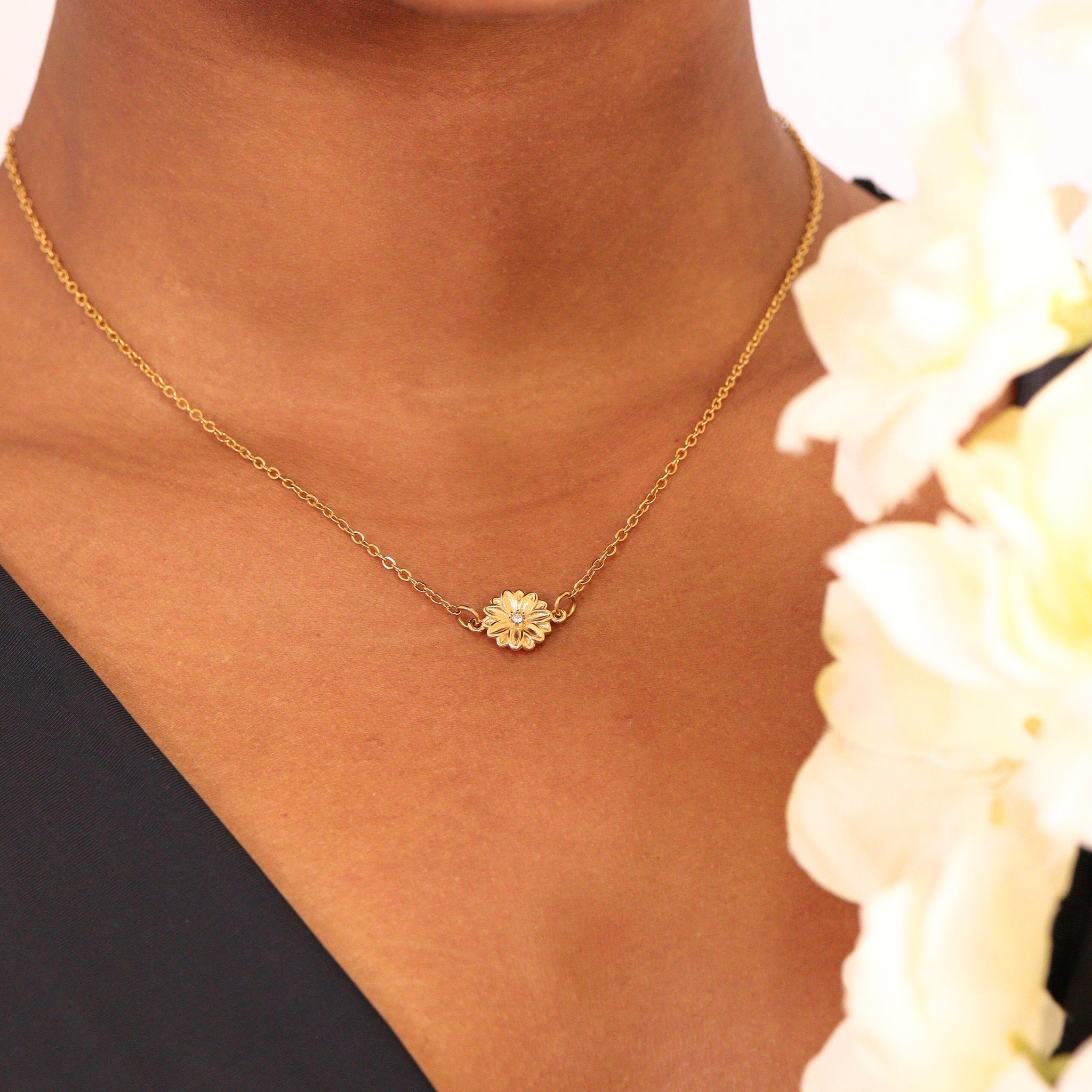 3D Birth Flower Charm Necklace Lifestyle
