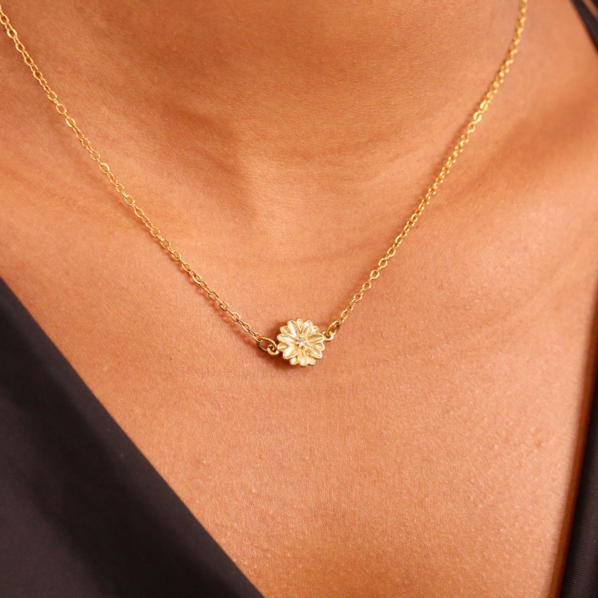3D Birth Flower Charm Necklace Lifestyle