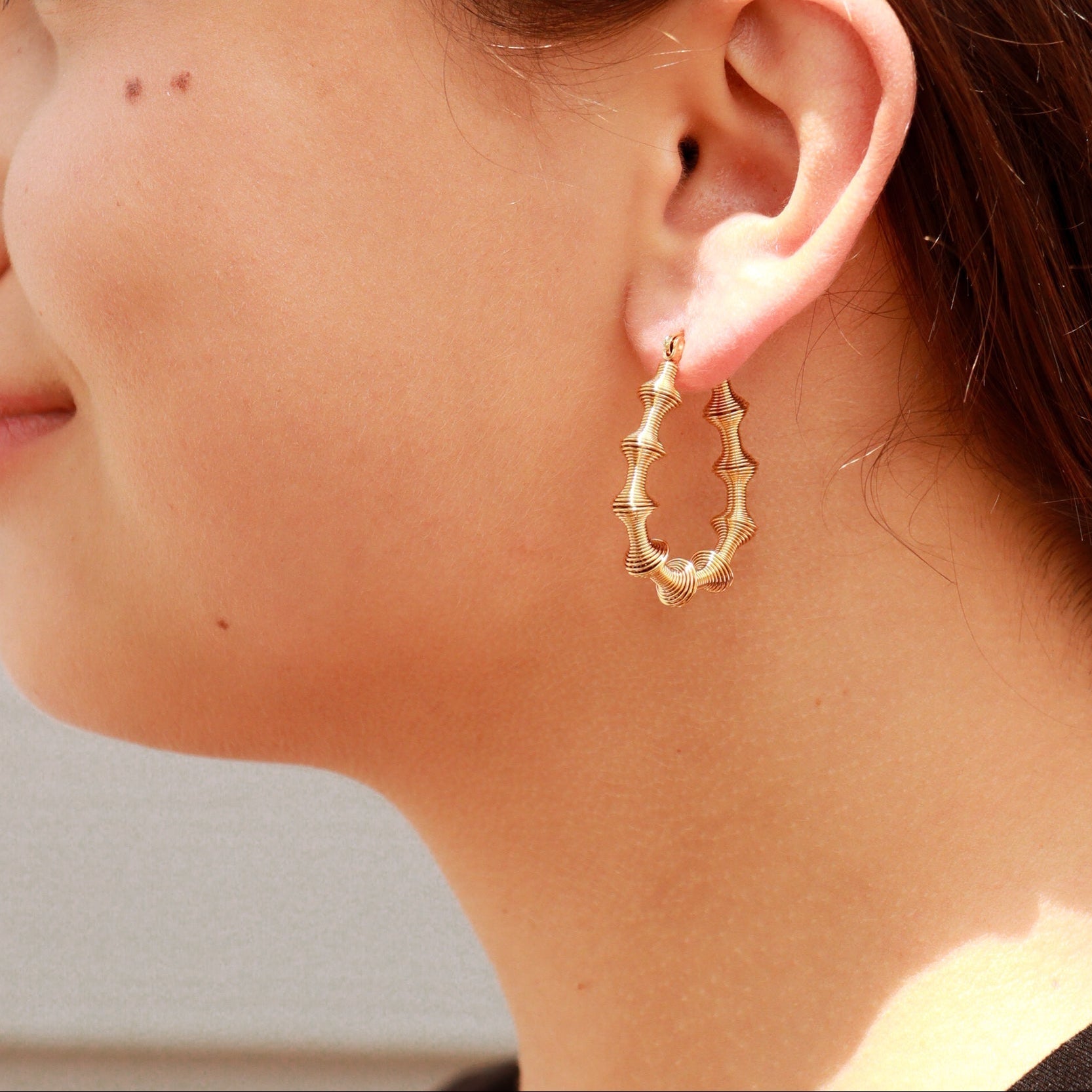 "Bamboo" Textured Oval Hoop Earrings