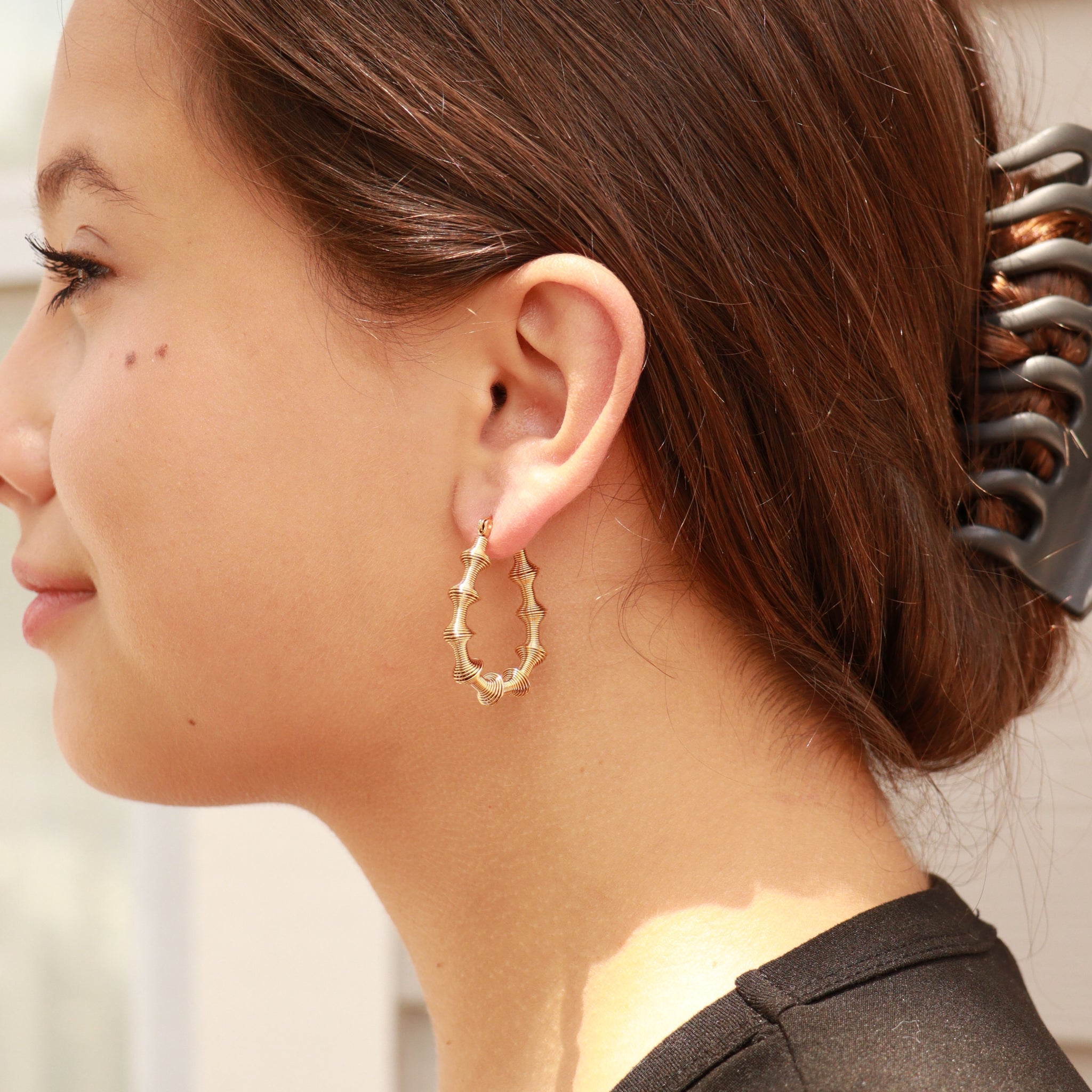 "Bamboo" Textured Oval Hoop Earrings