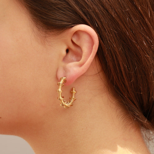 "Bamboo" Textured Circle Hoop Earrings