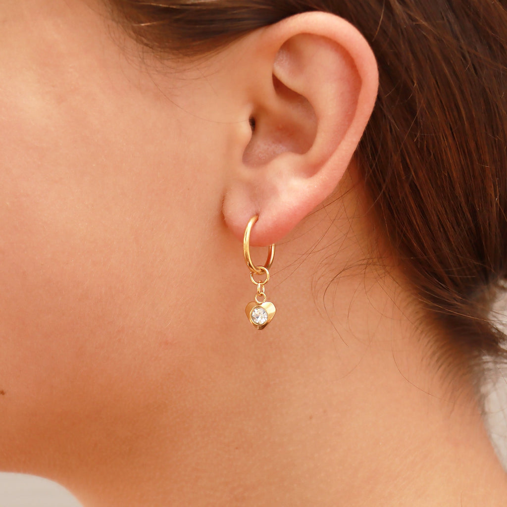 Heart Pendant Huggie Hoop Earrings