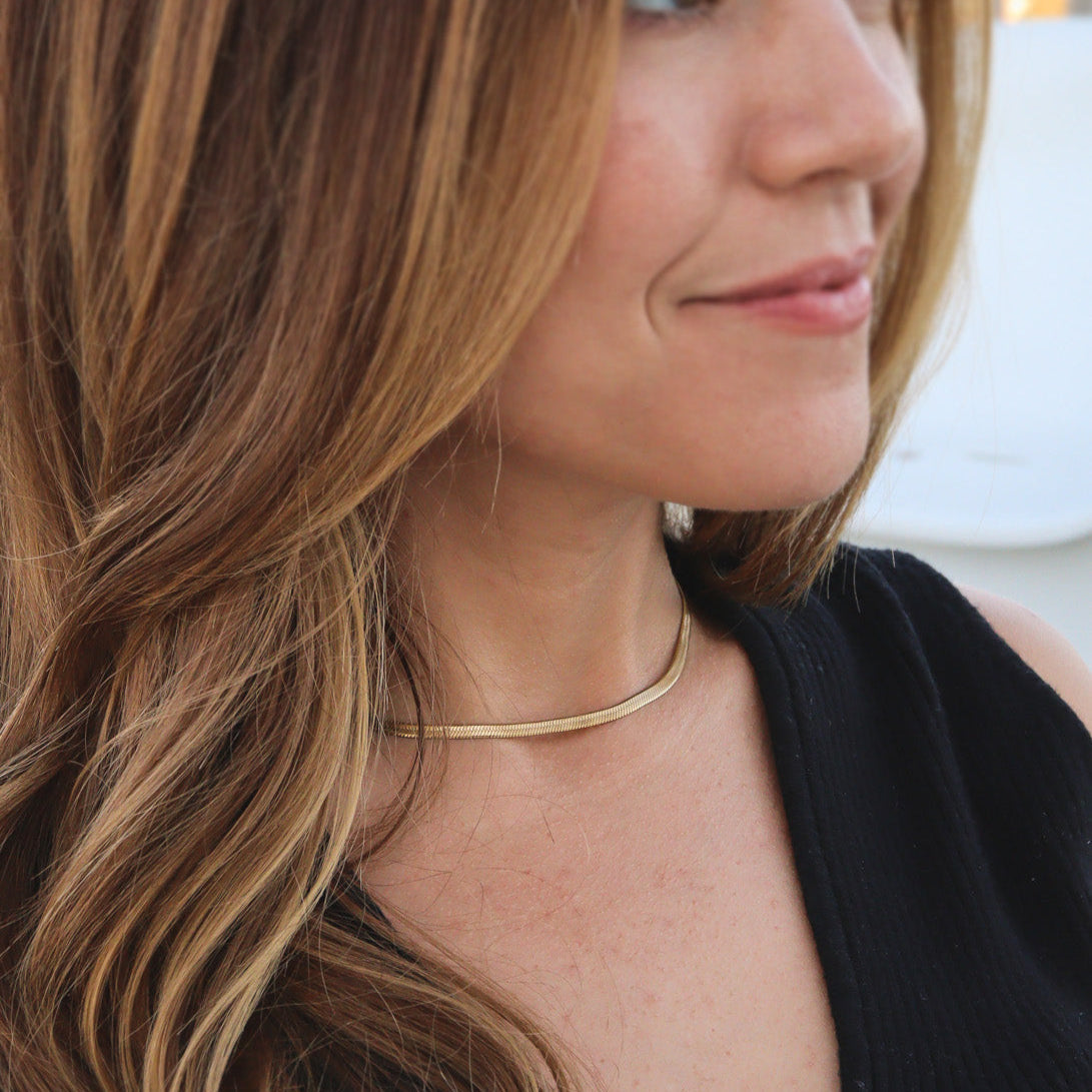 Gold Herringbone Chain Necklace