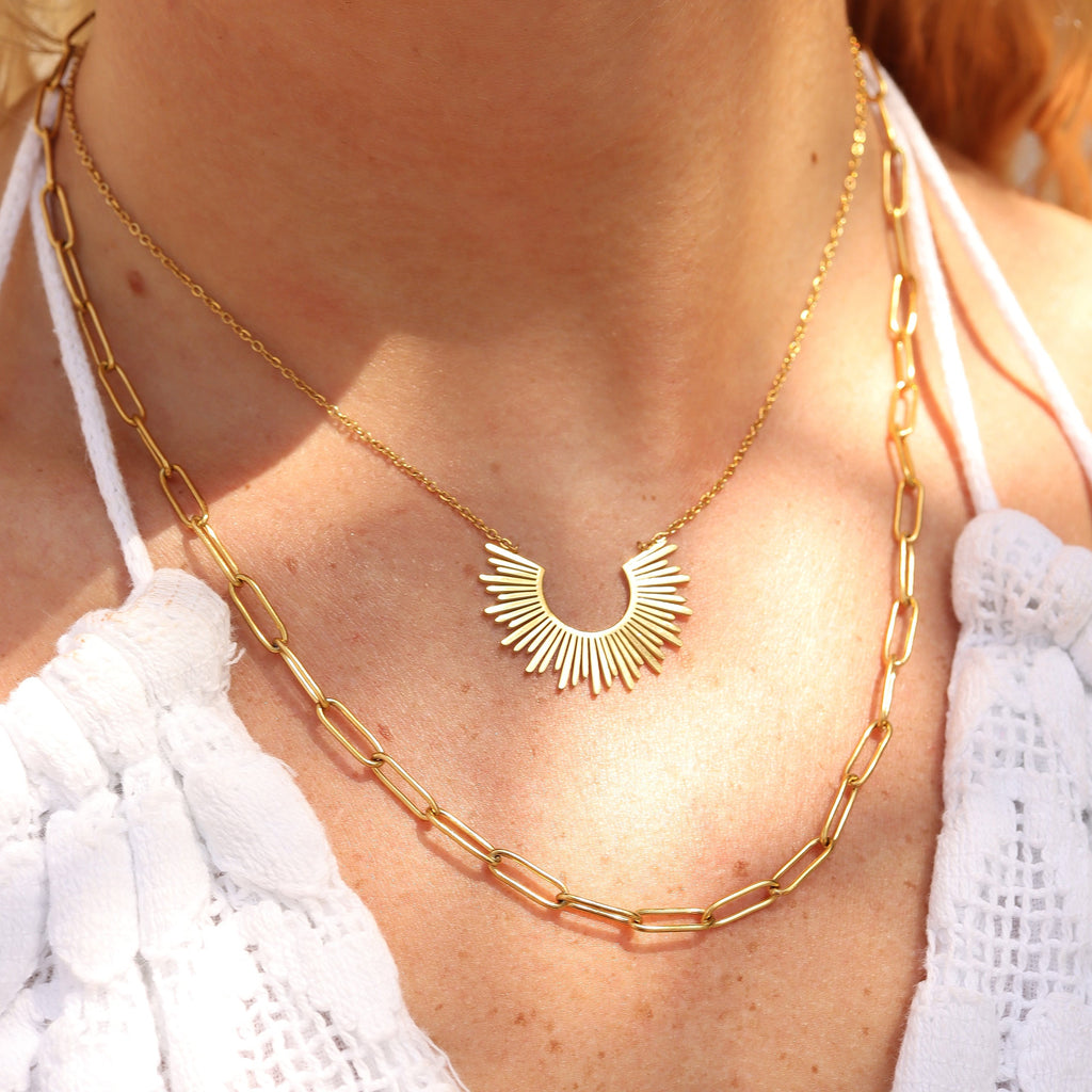 Layered Paperclip & Loop Chain Pendant Necklace
