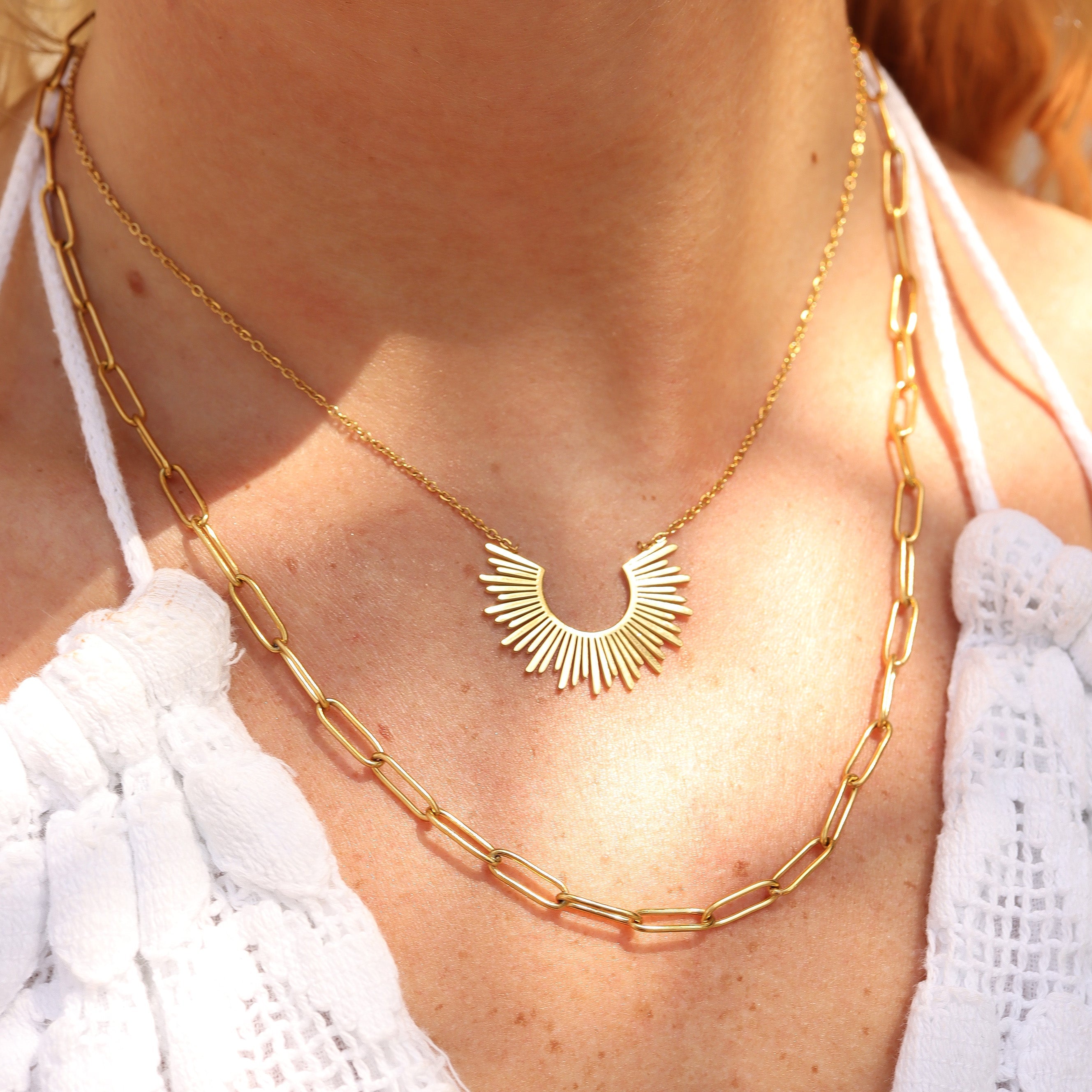 Layered Paperclip & Loop Chain Pendant Necklace
