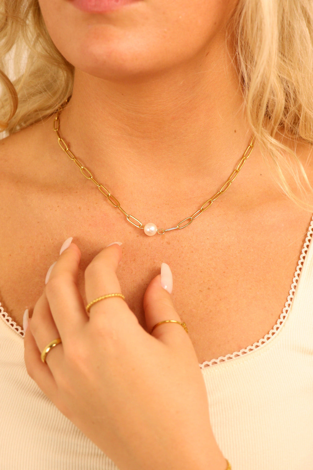 Paperclip Pearl Necklace