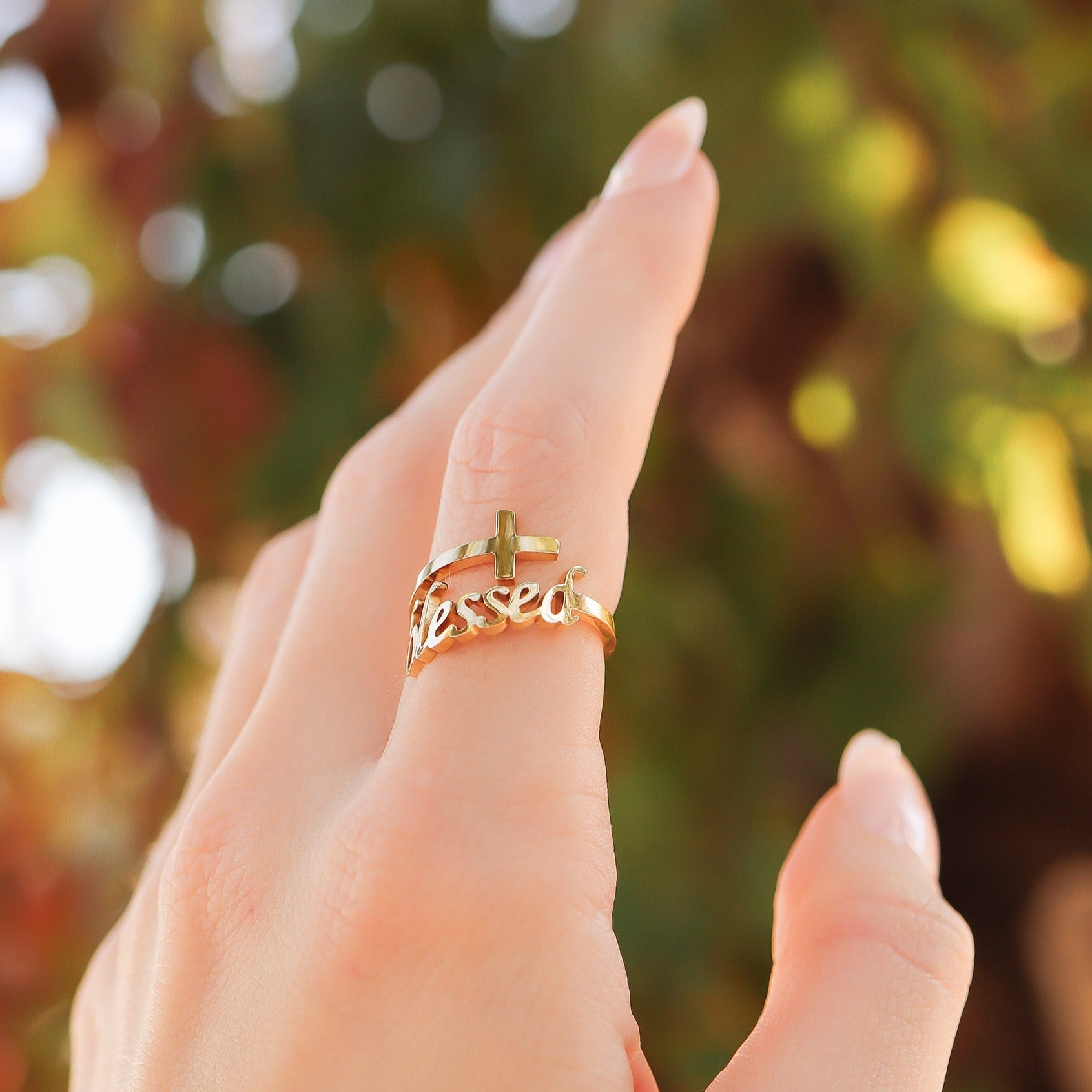 18K Gold PVD Stainless Steel Adjustable "Blessed" Ring