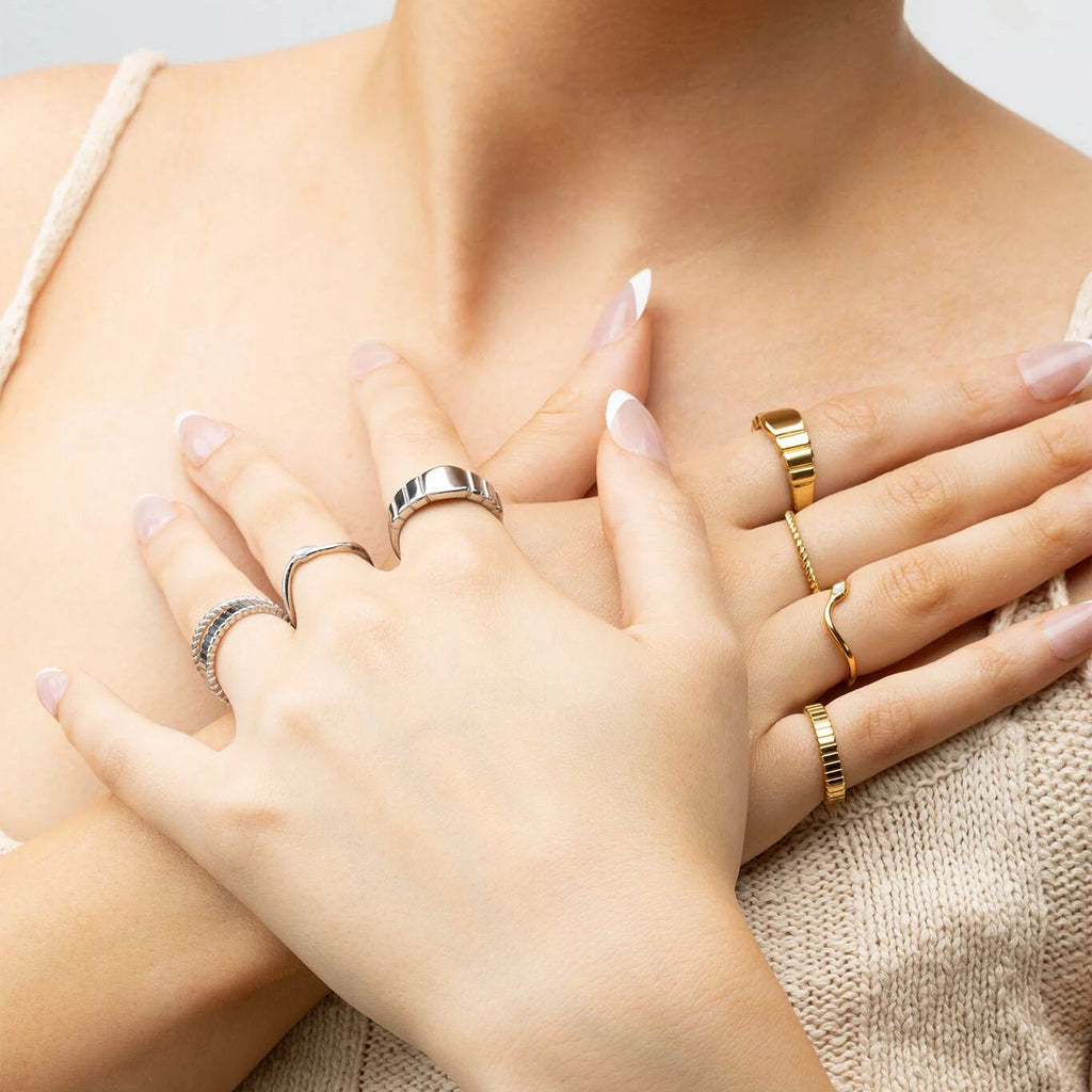 Ridged Band Signet Ring- gold and silver model 