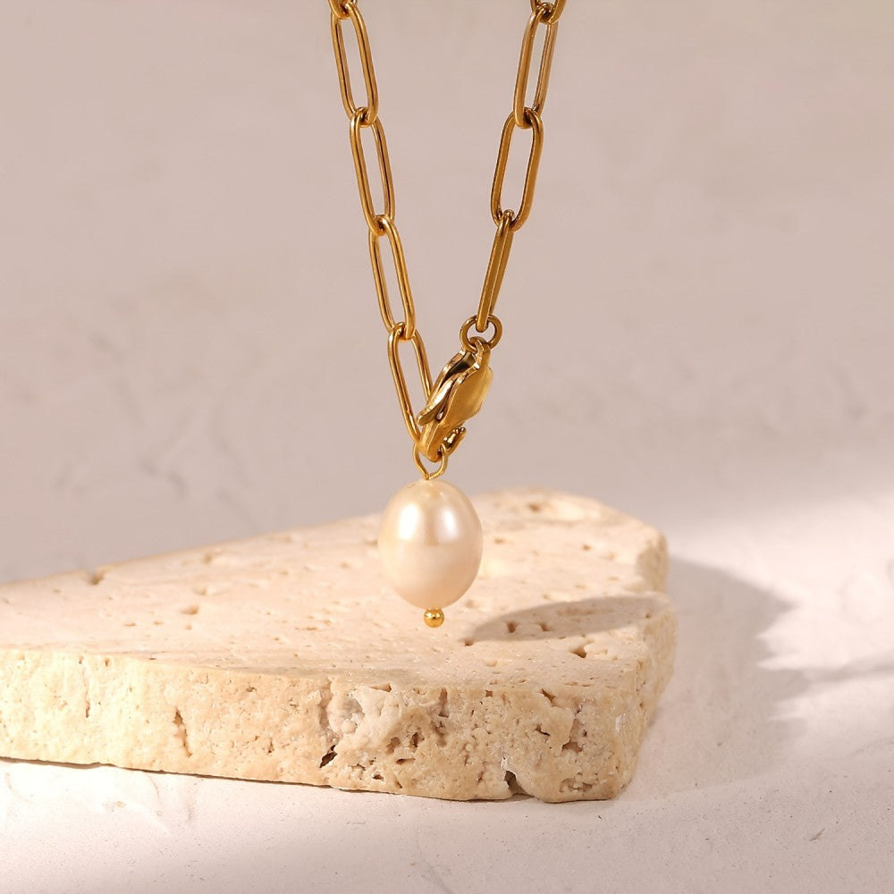 Solea Pearl Pendant Necklace in gold tone featuring pearl accent, product image 4