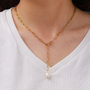 Solea Pearl Pendant Necklace in gold tone featuring pearl accent, product image 3