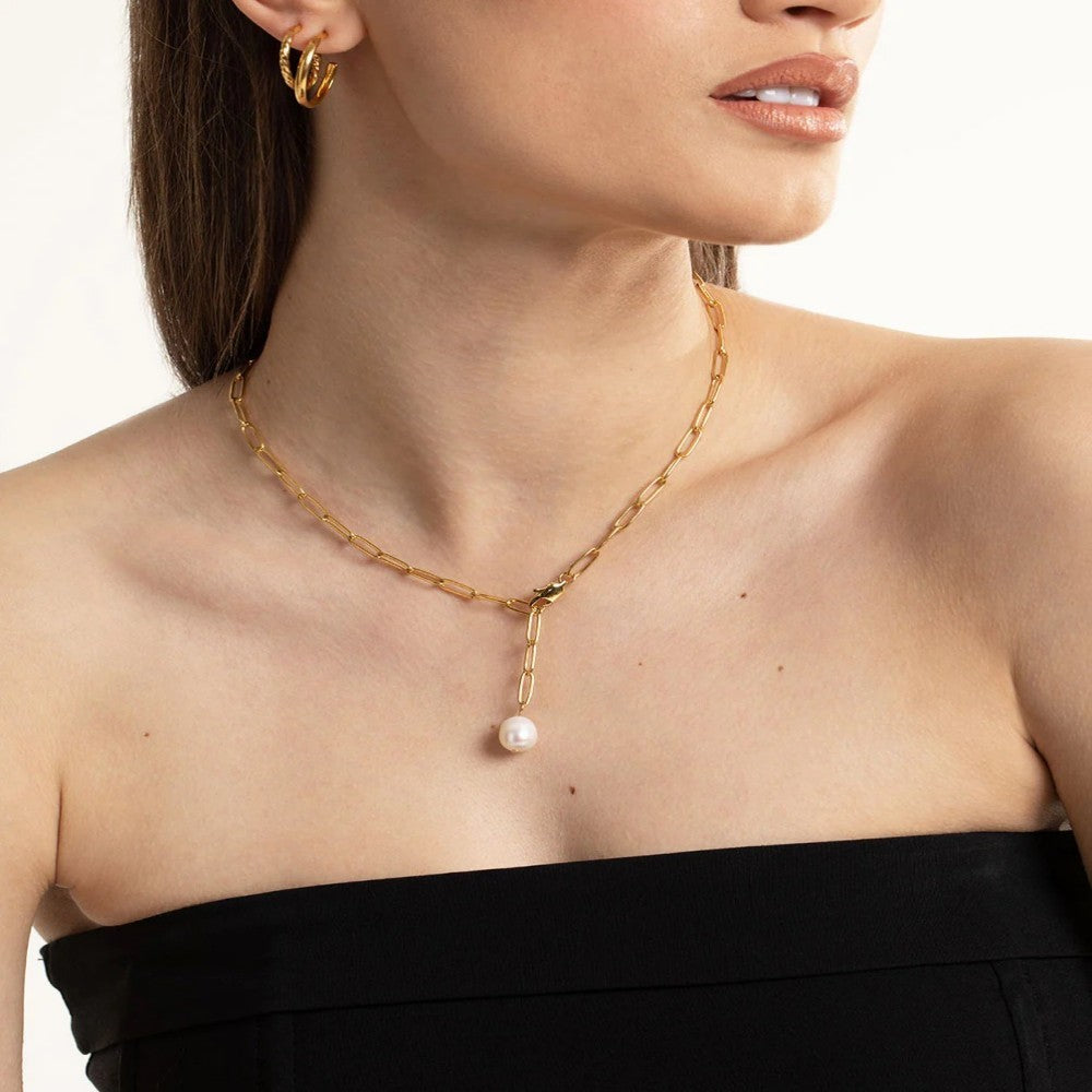Solea Pearl Pendant Necklace in gold tone featuring pearl accent, product image 5